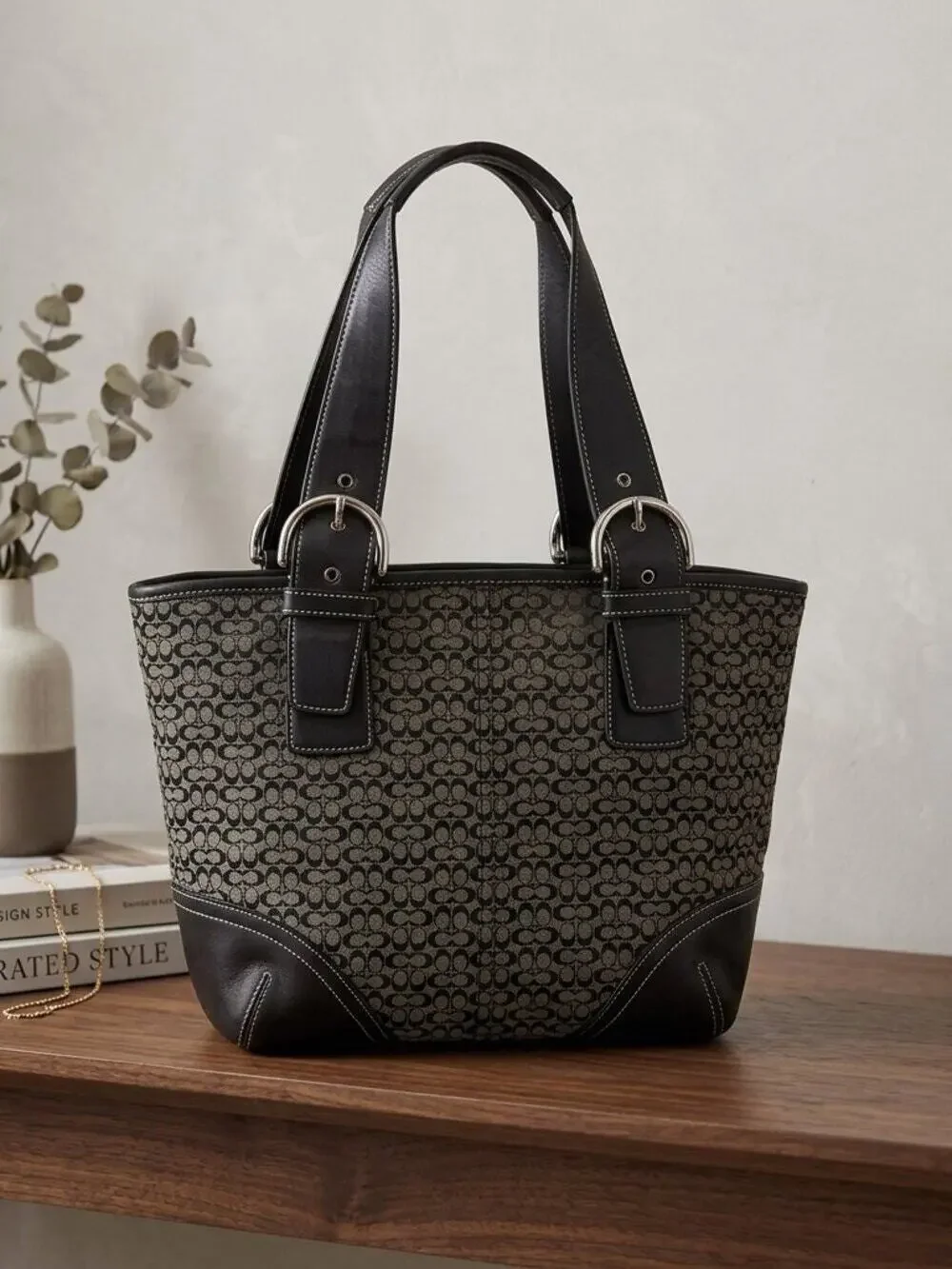 VINTAGE 2003 Coach Signature C Soho Tote #6383 - Black/Grey Y2K